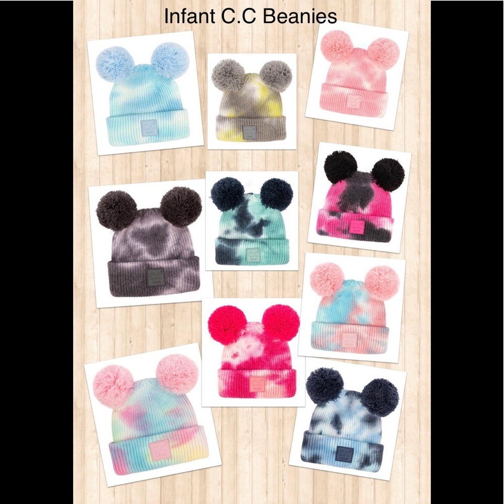 Infant Authentic C.C Exclusives Tie Dye Double Pom Knit Beanie Hat NWT in Pkg